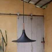 Vintage tulip hanging lamp in black metal and copper