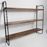 Wall shelf string 1960 3 solid wood tops black and brown