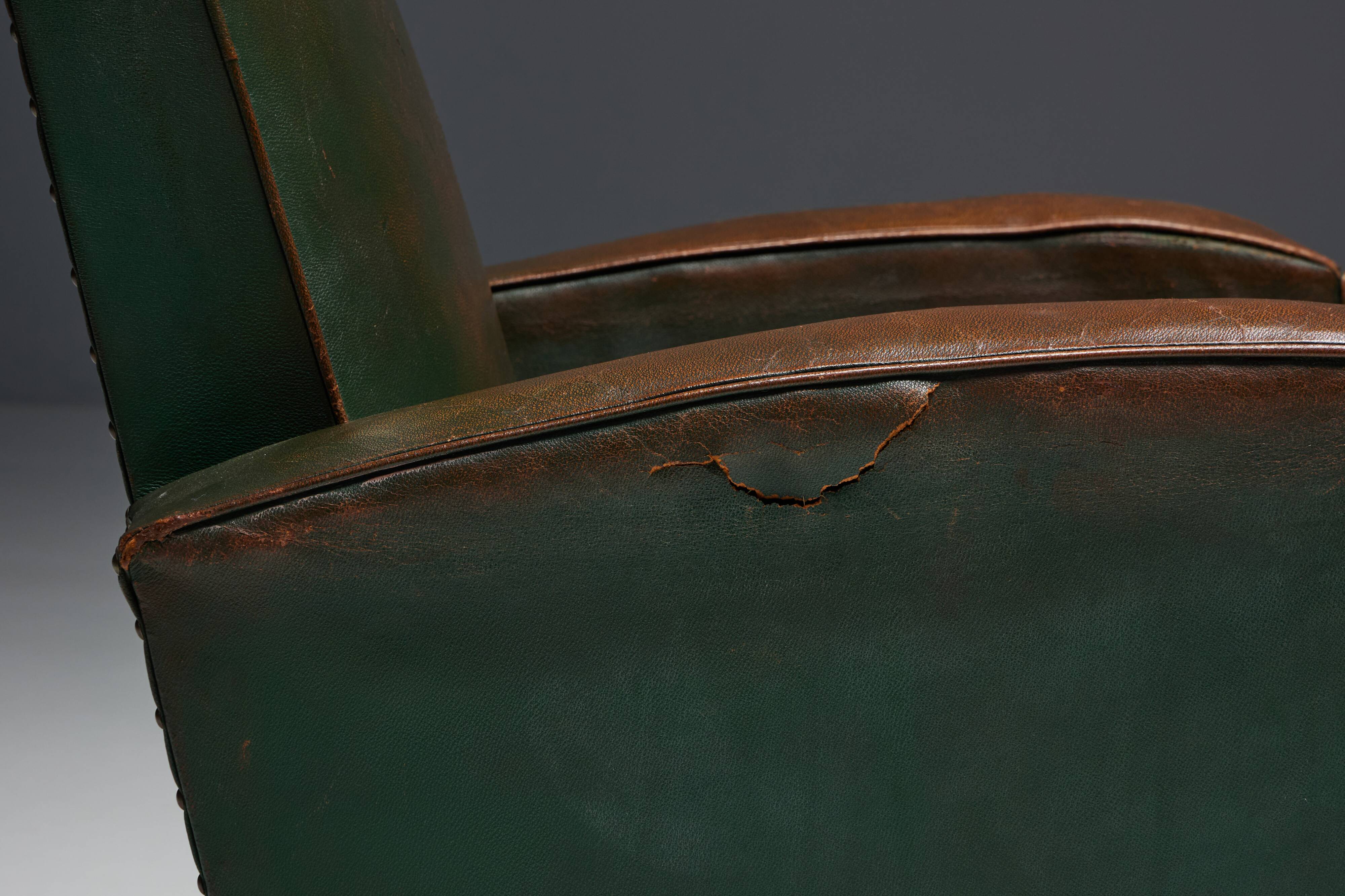 Art Deco Leather Club Chairs, France, 1930s