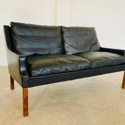 Vintage retro Danish mid-century G. Thams 2 person sofa in black leather