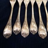 6 silver metal forks, Model Marly, by Christofle.