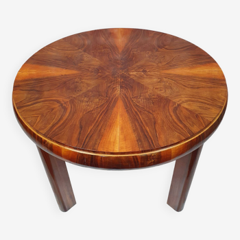 Renovated art deco, round, extentable walunut dining table.