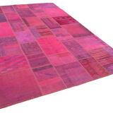 Handmade turkish overdyed 208 cm x 304 cm pink patchwork carpet