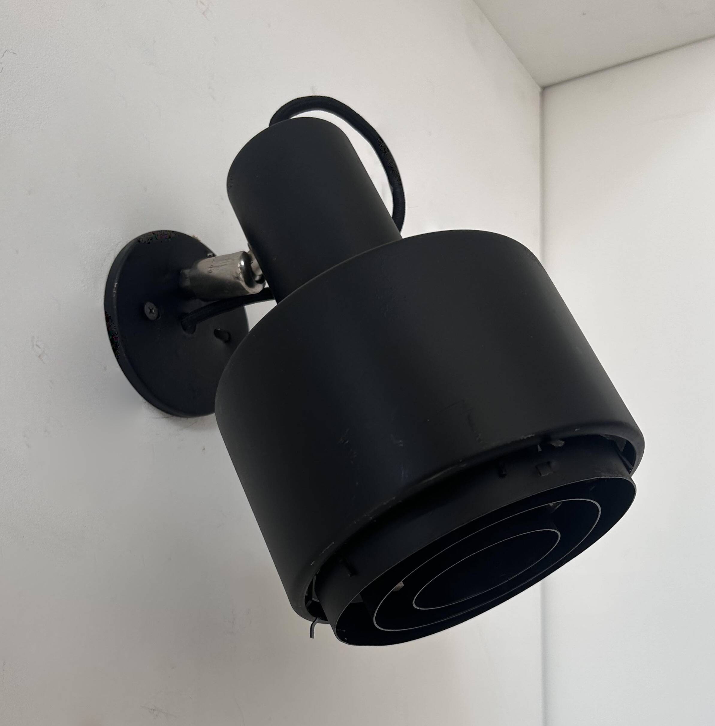 Pair of vintage Louis Poulsen wall lights, black lacquered metal, Denmark 1970s