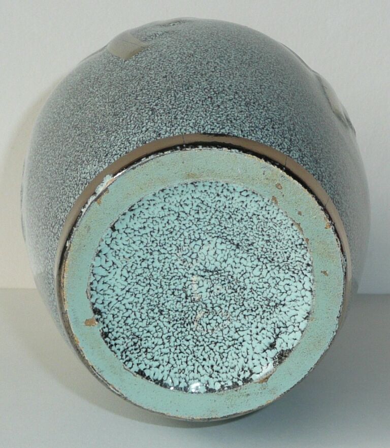 Art Deco platinum enamelled ceramic ovoid vase