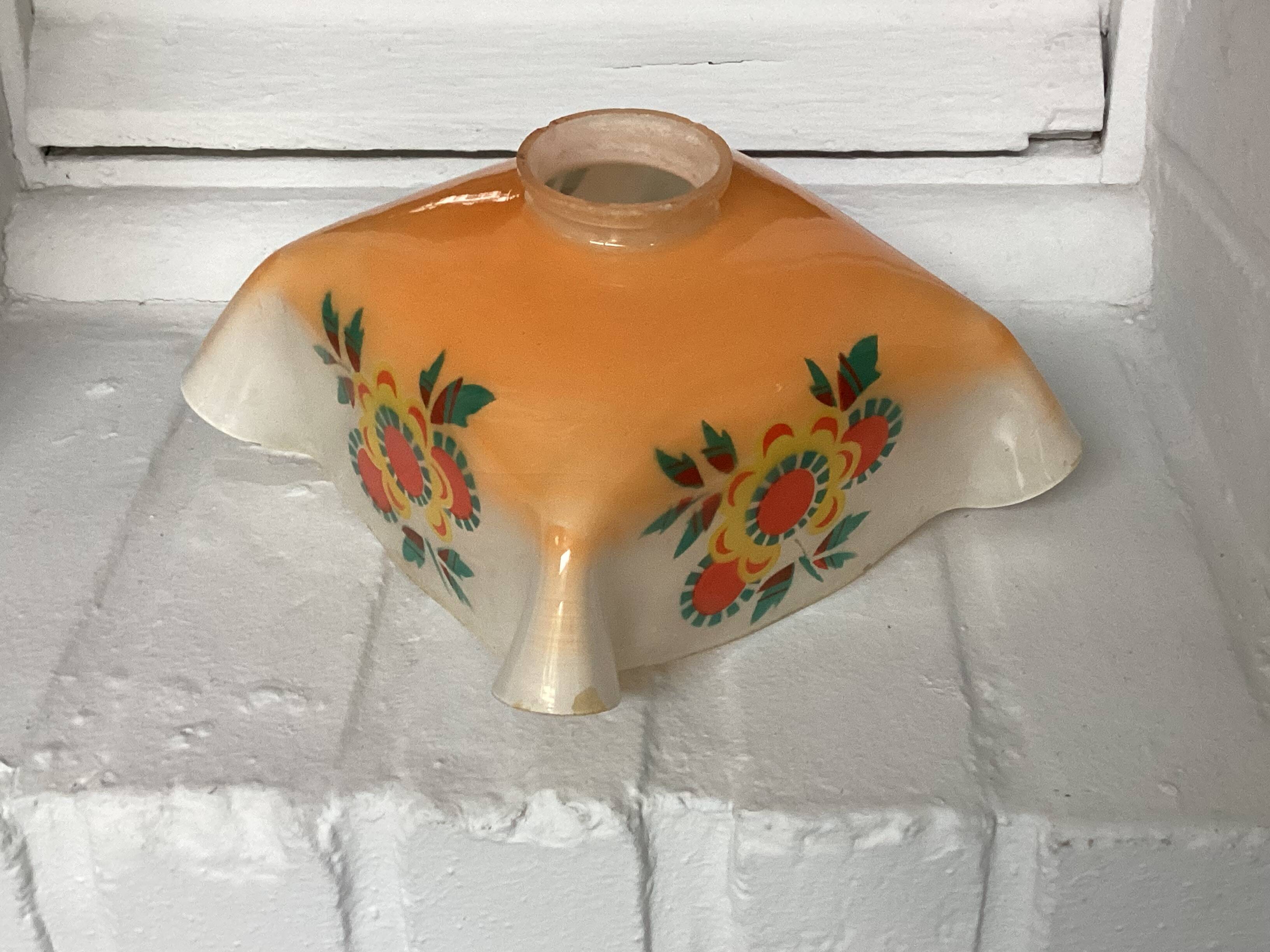 Vintage patterned painted glass pendant lampshade, Czechoslovakia