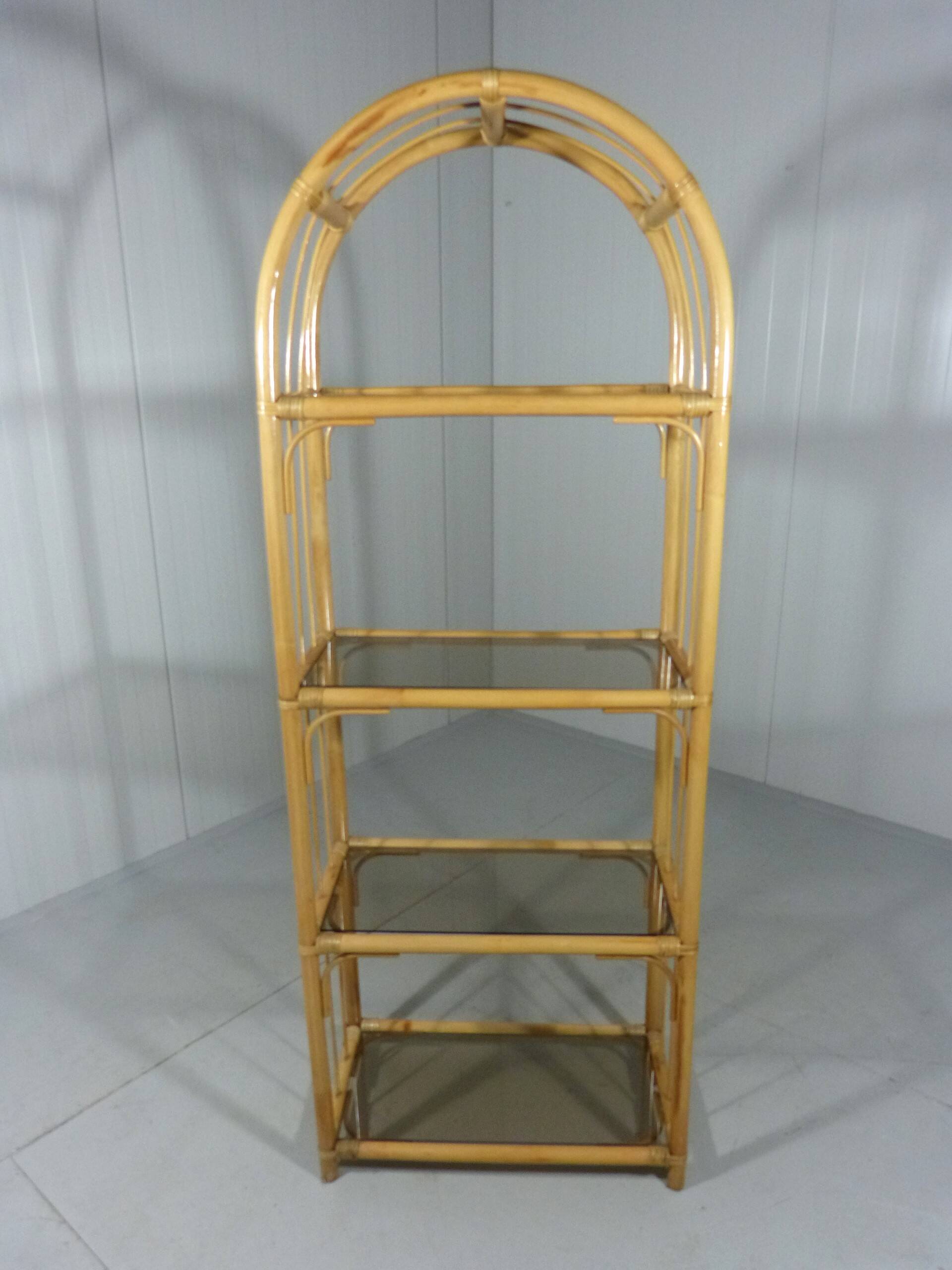 Rattan & smoked glass display rack 1970’s