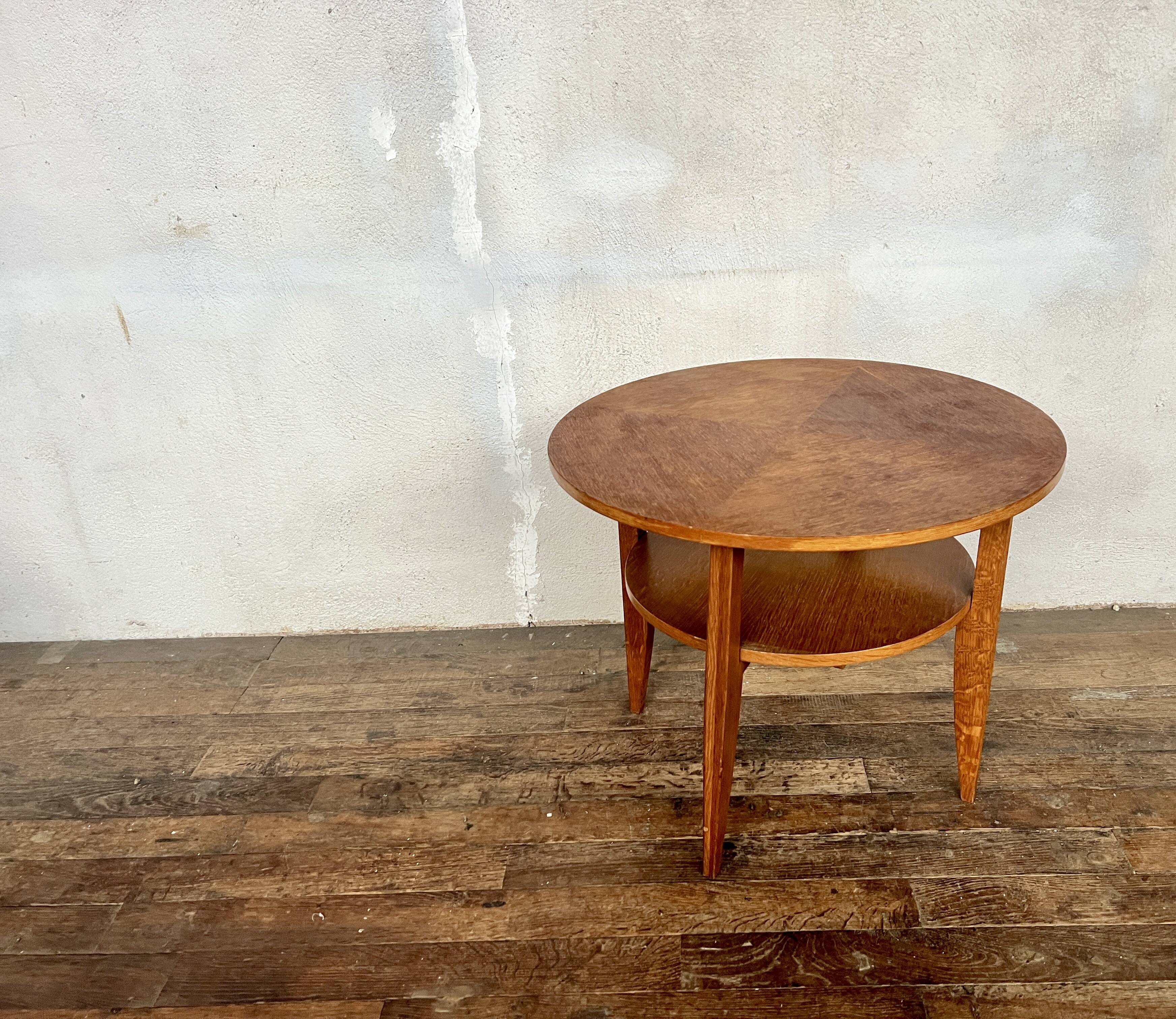 vintage round coffee table in light oak