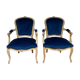 Pair of Louis XV style armchairs in blue velvet
