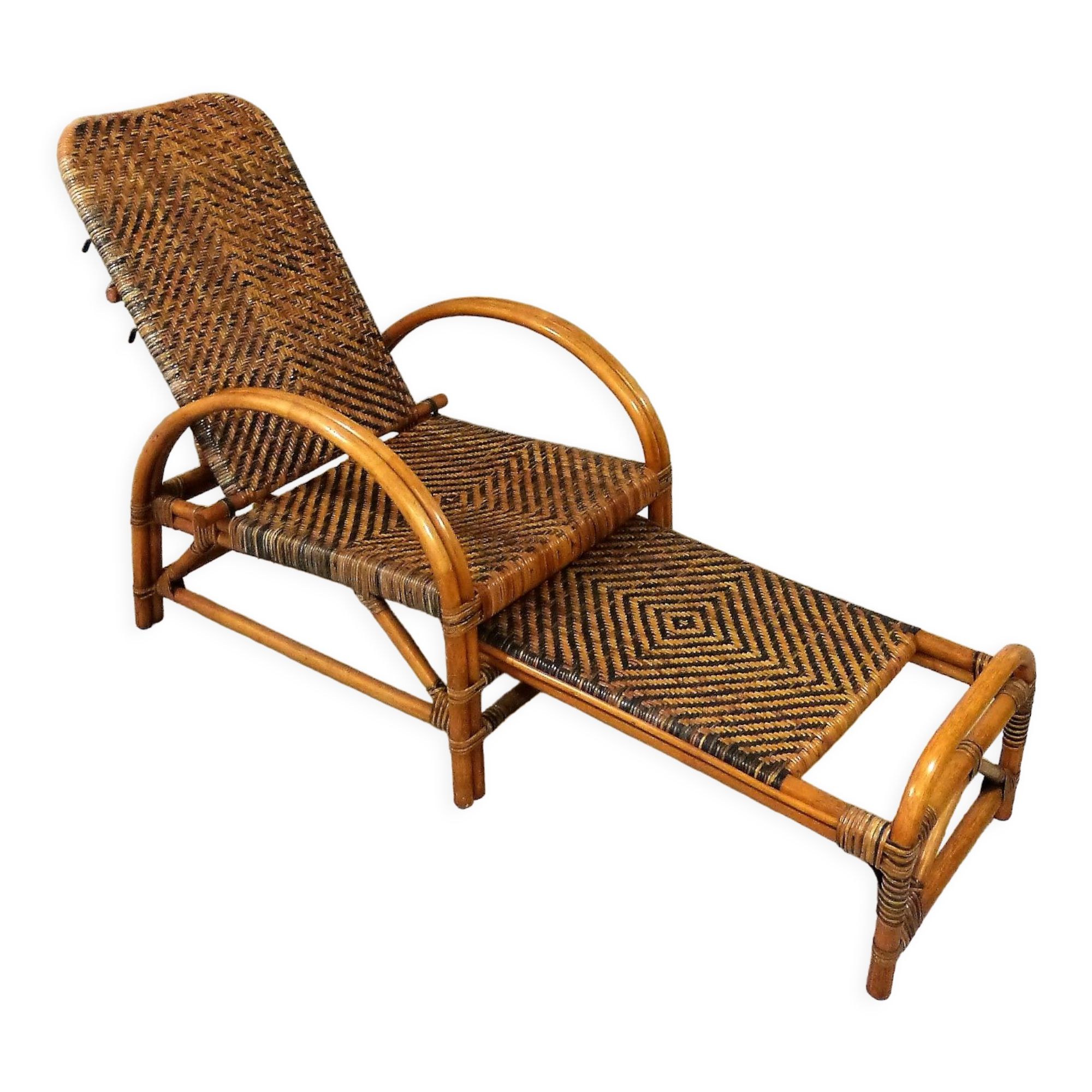 Chaise longue en rotin bicolore du milieu du siècle Années 1960