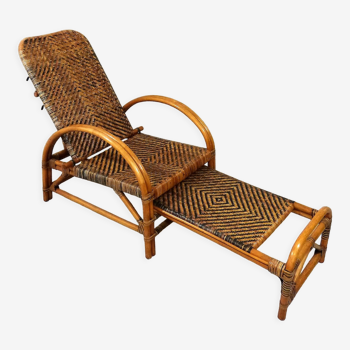 Chaise longue en rotin bicolore du milieu du siècle Années 1960