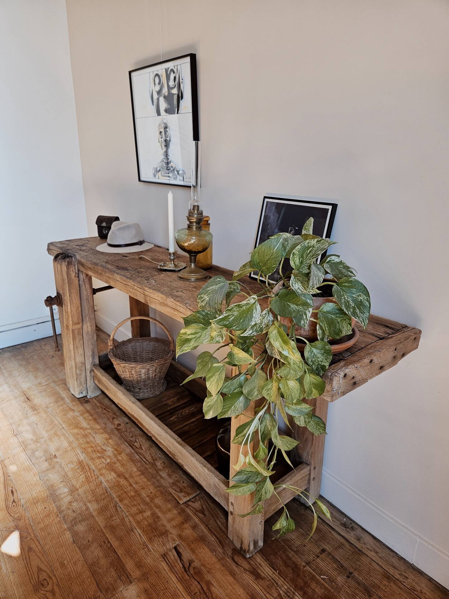 Old solid wood workbench
