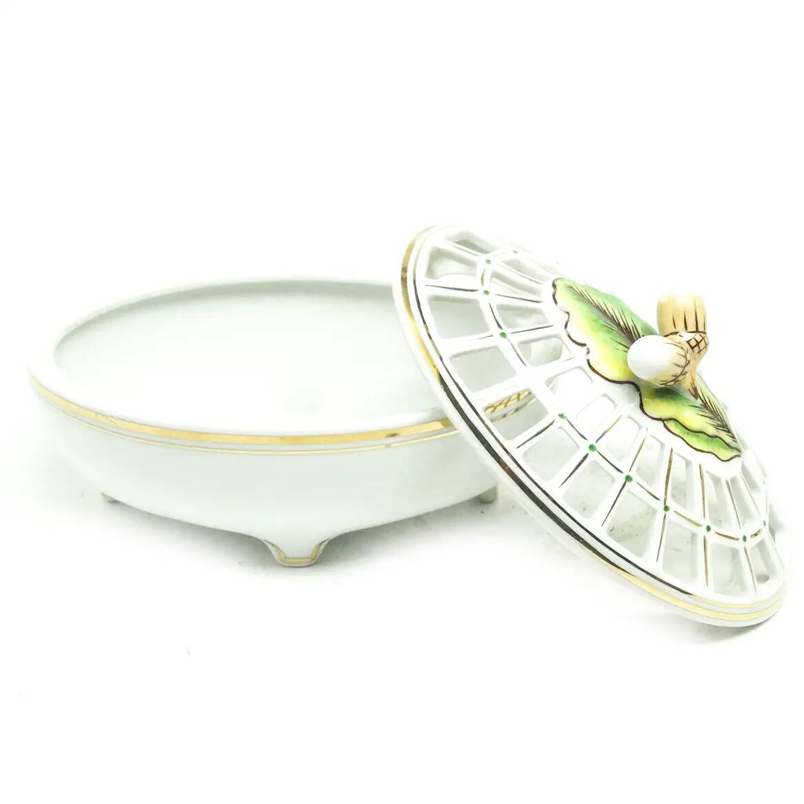 Art Nouveau bonbonniere, cream ceramic, Ćmielów, Poland, 1950s