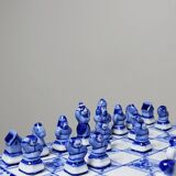 Rare and unique Gzhel porcelain travel chess set by Yuri Garanin