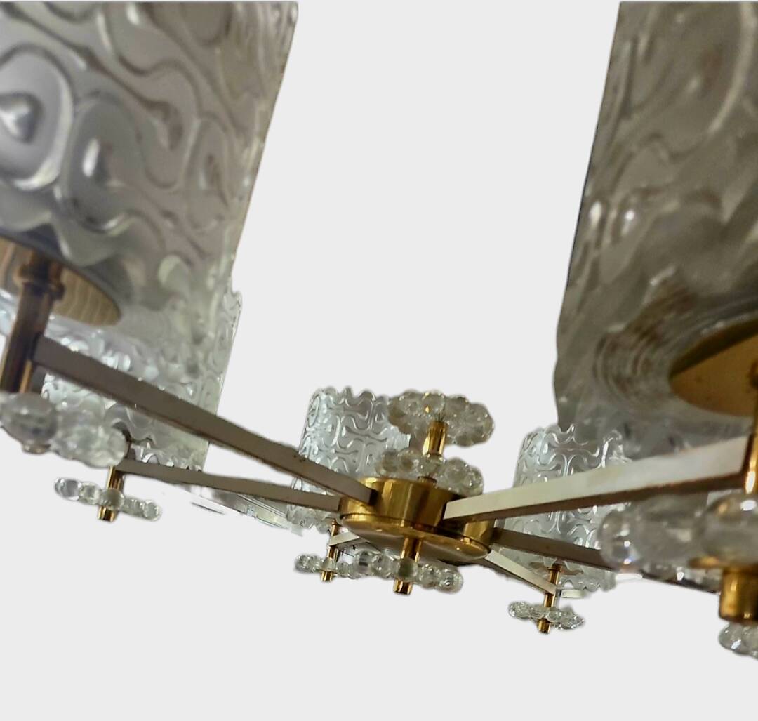 Glass and Brass Chandelier – Kalmar Design (Austria) - Circa 1960