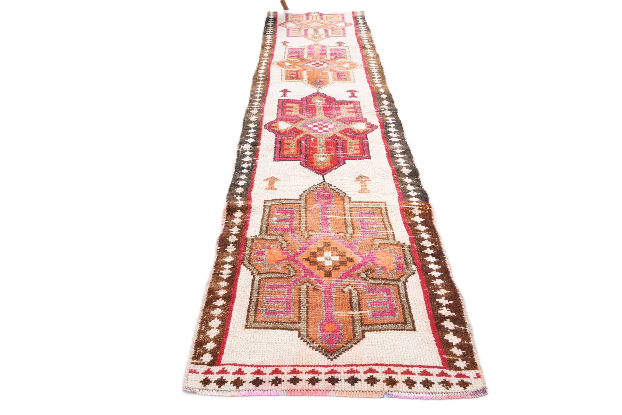 Red & Brown Oriental Persian Runner Rug, 84x334Cm