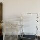 Metal serving trolley on wheels