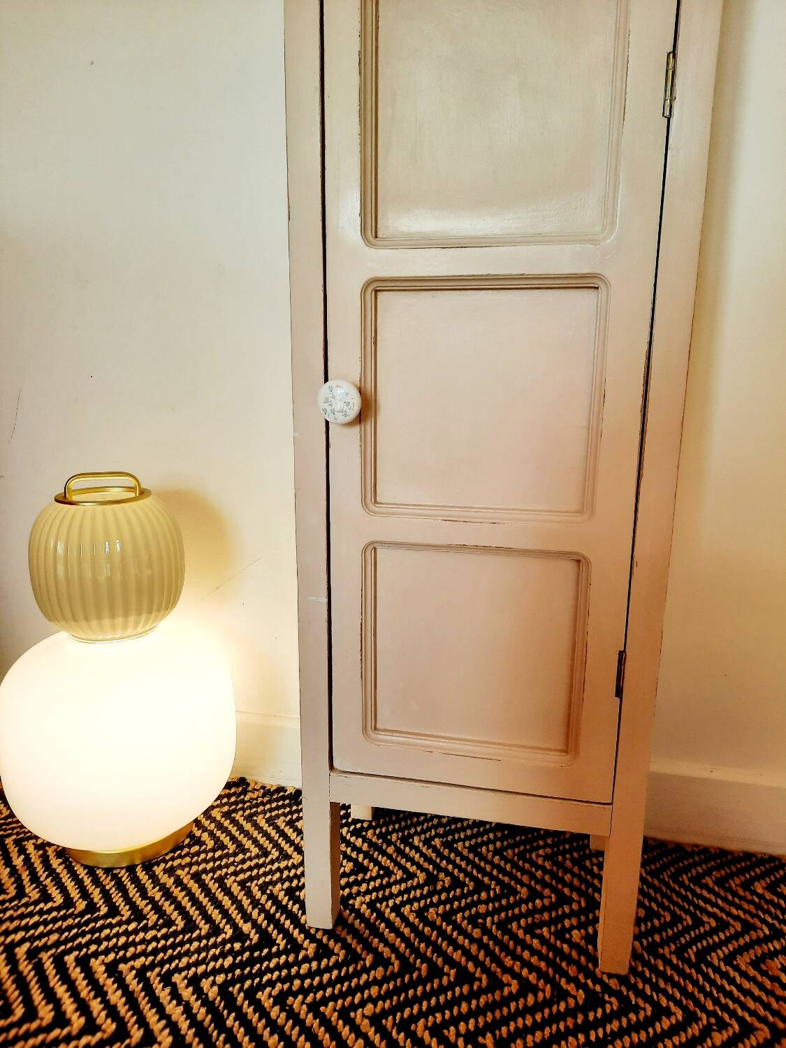 Antique tall cabinet painted white