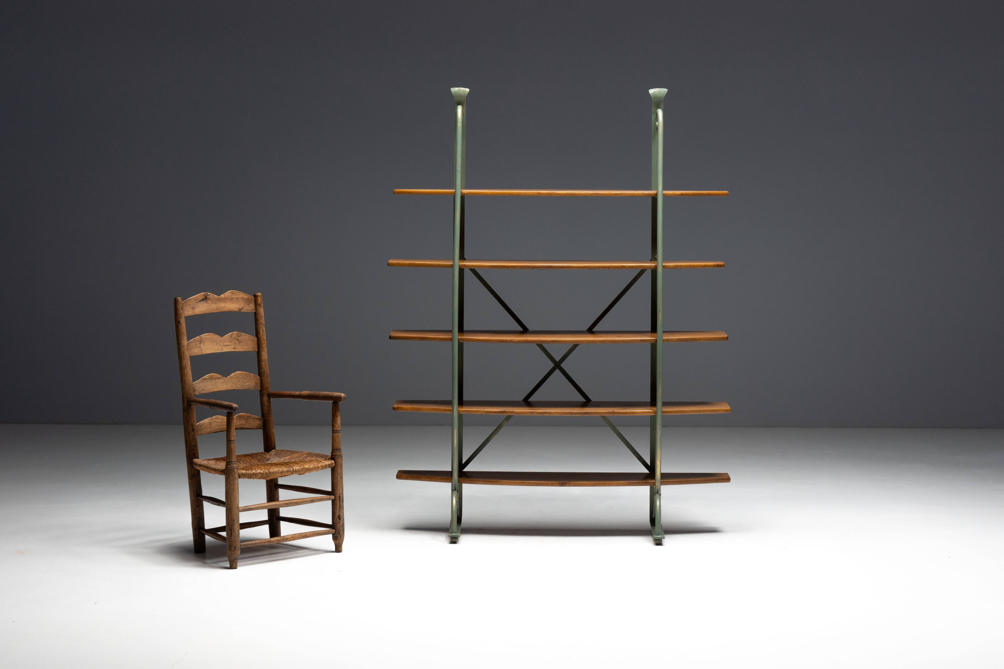 Bakery Display Rack with Iron Frame and Oak Shelves, France, 1920s