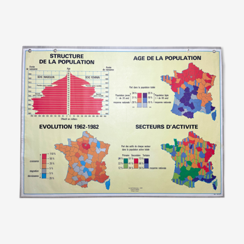 School map france vintage m.d.i year 1984