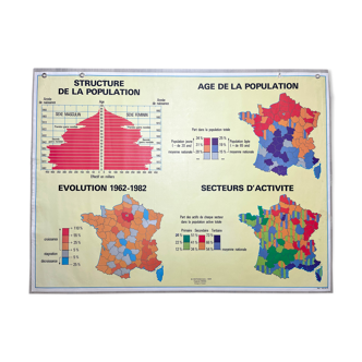 Vintage school map of France, mid-year 1984