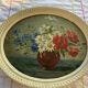 Tableau ancien bouquet de fleurs anémones encadré et signé Ch. Girardin