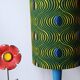 solid wood Scandinavian base lamp, hypnotic printed lampshade