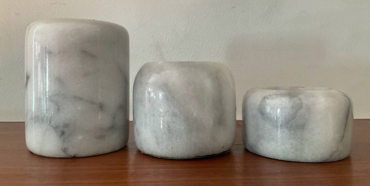 Vintage marble candlestick trio from the 1970s.