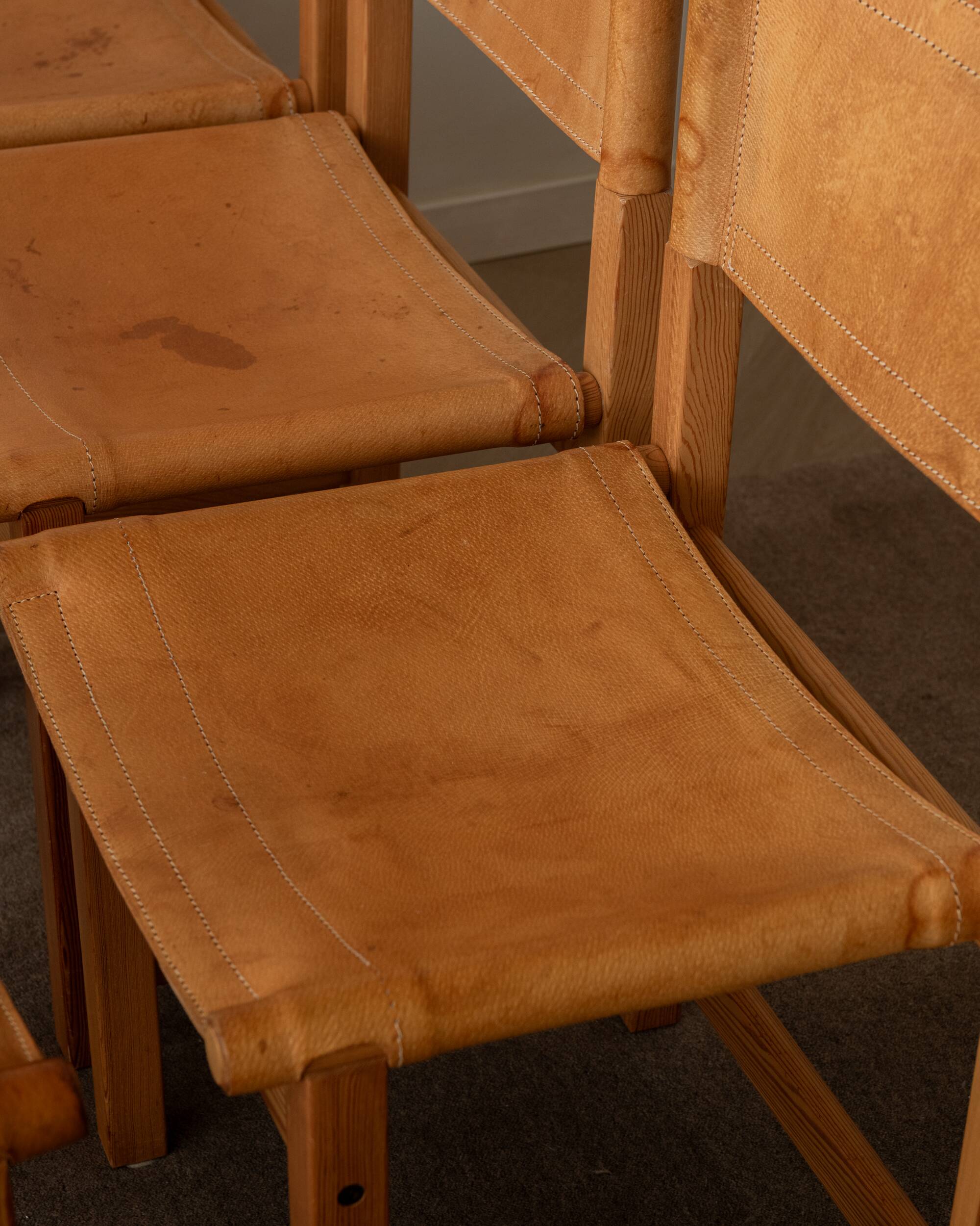 Vintage Kotka Dining Chairs Tomas Jelinek IKEA, Pine Leather 1980s Set of 6