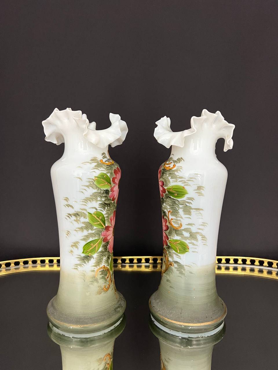 Pair of Bristol vases in painted opaline