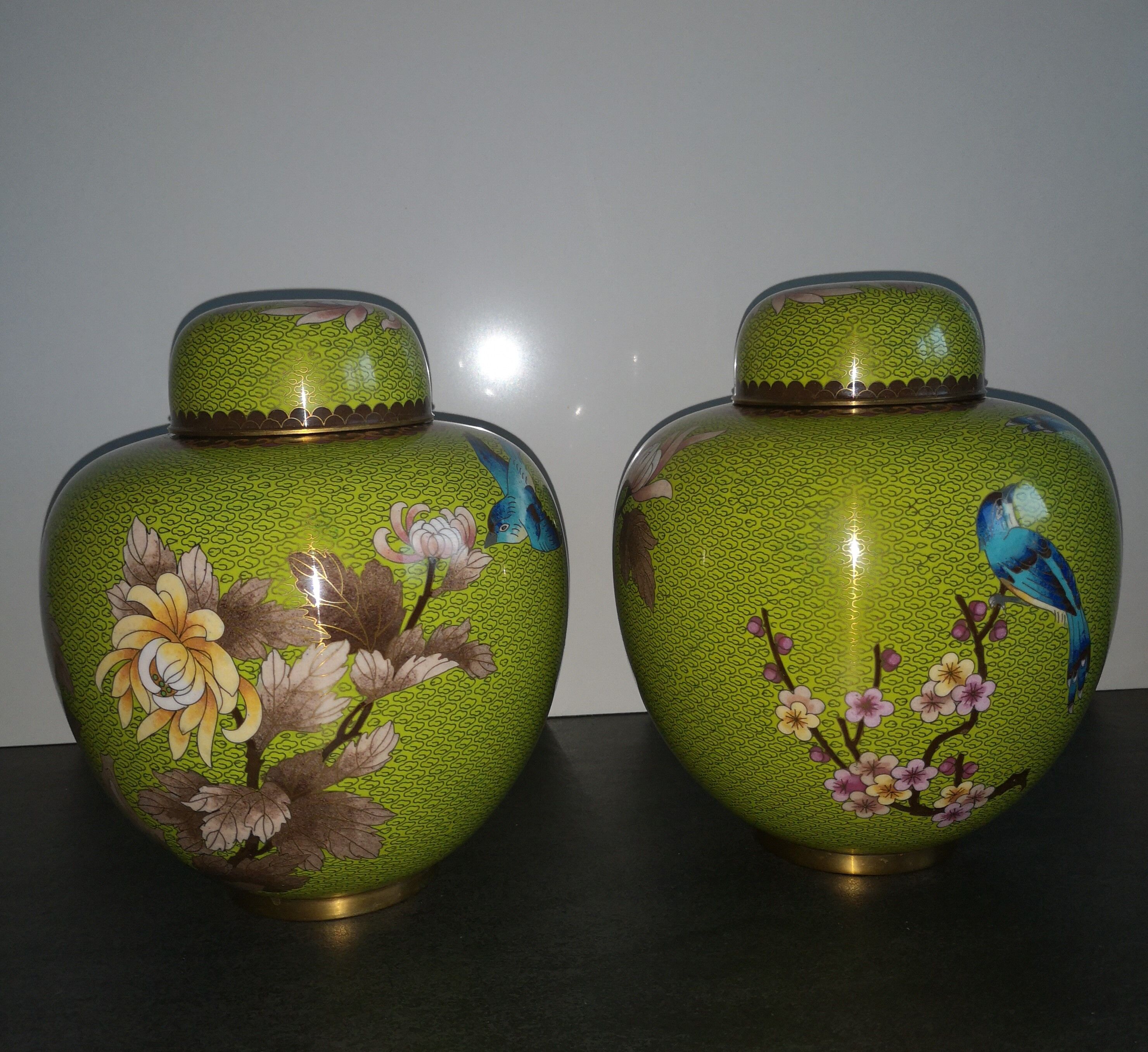 Paire de pots à gingembre en émail cloisonné début 20ème siècle