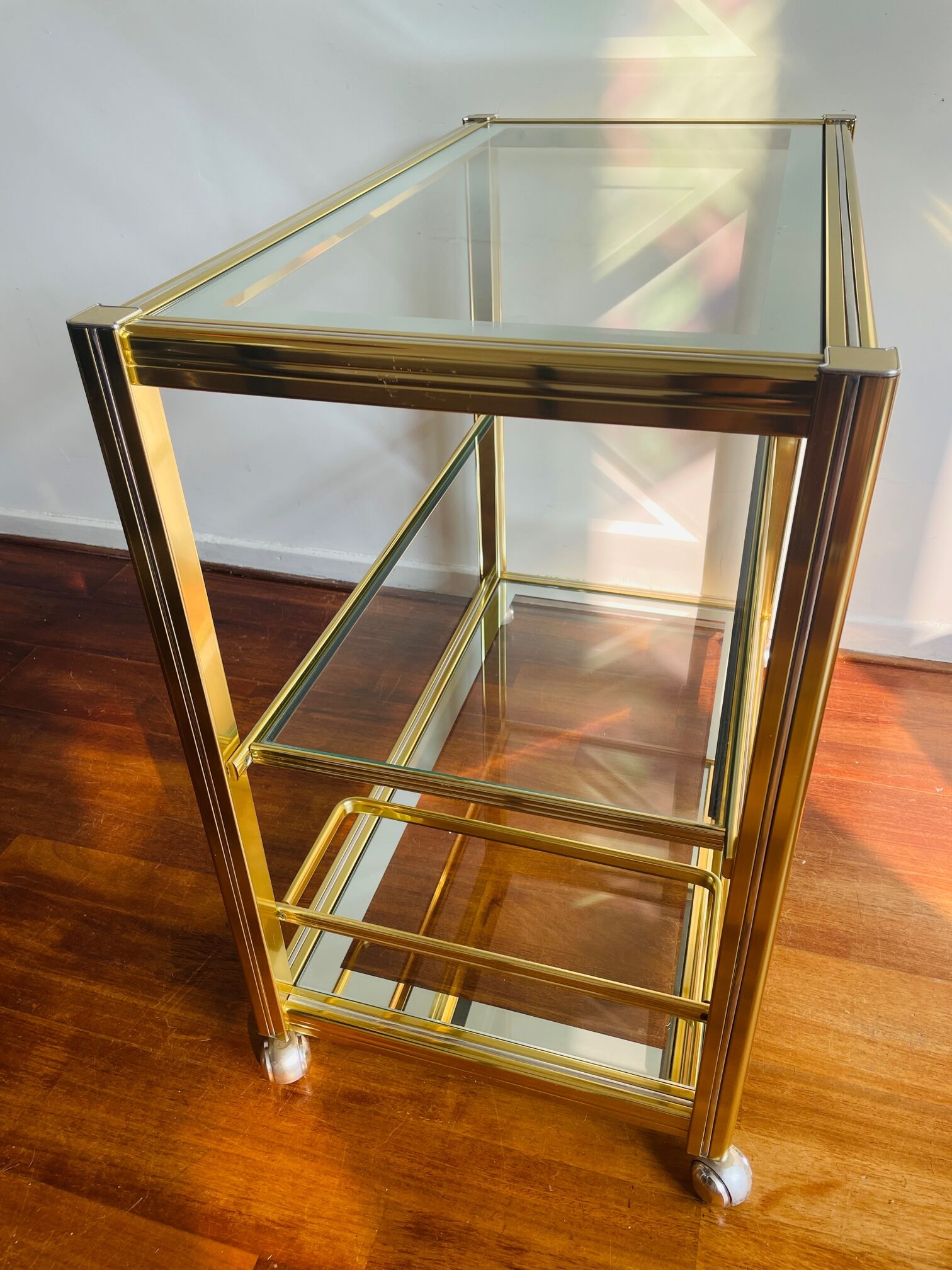 Vintage brass and glass bar cart, 1980