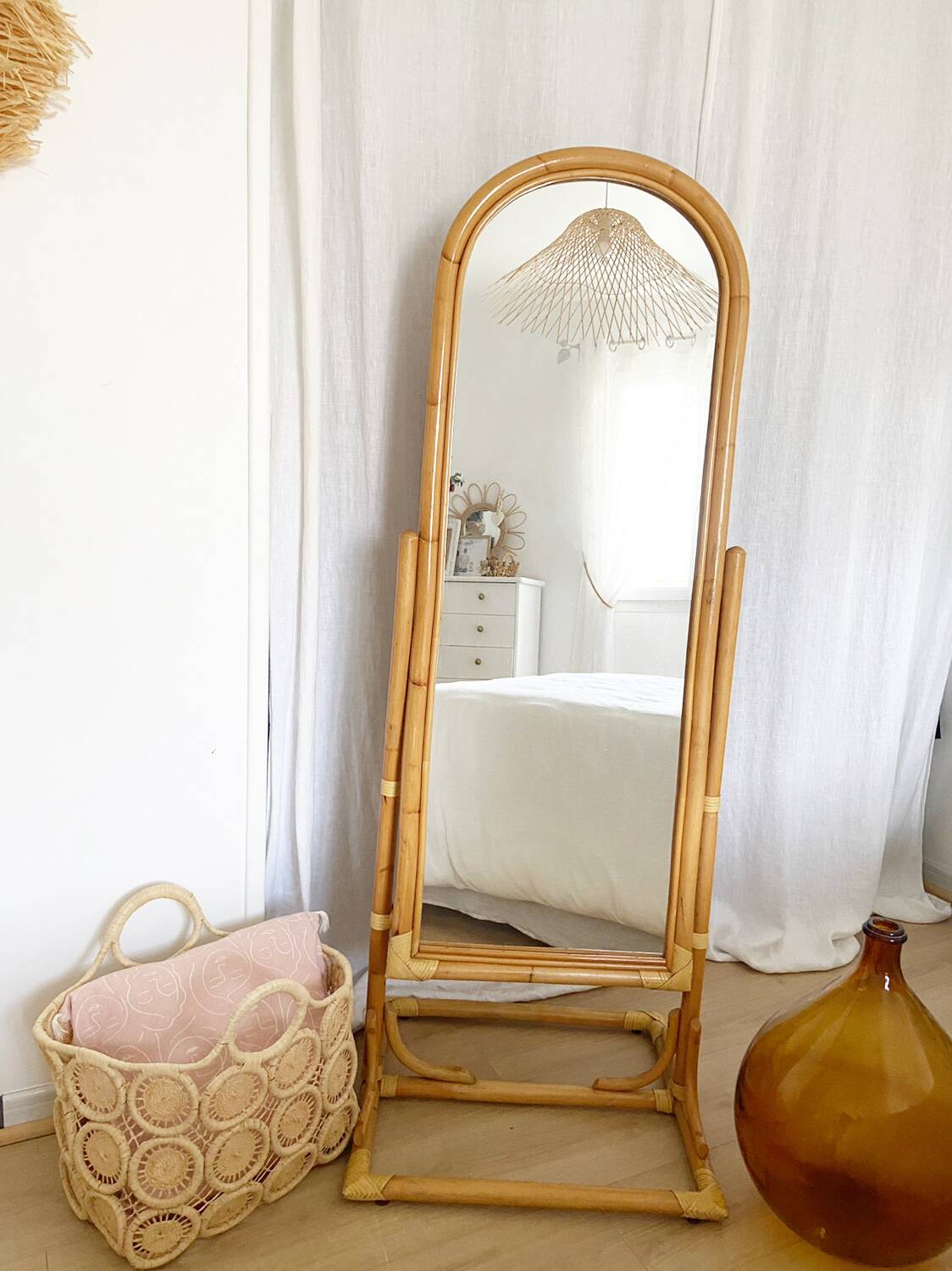Vintage bamboo psyche mirror