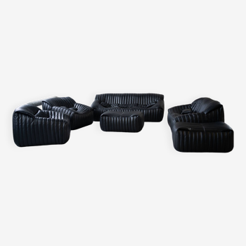 Black Leather Sandra Sofa Set by Annie Hieronimus for Ligne Roset, 1973, Set of 6