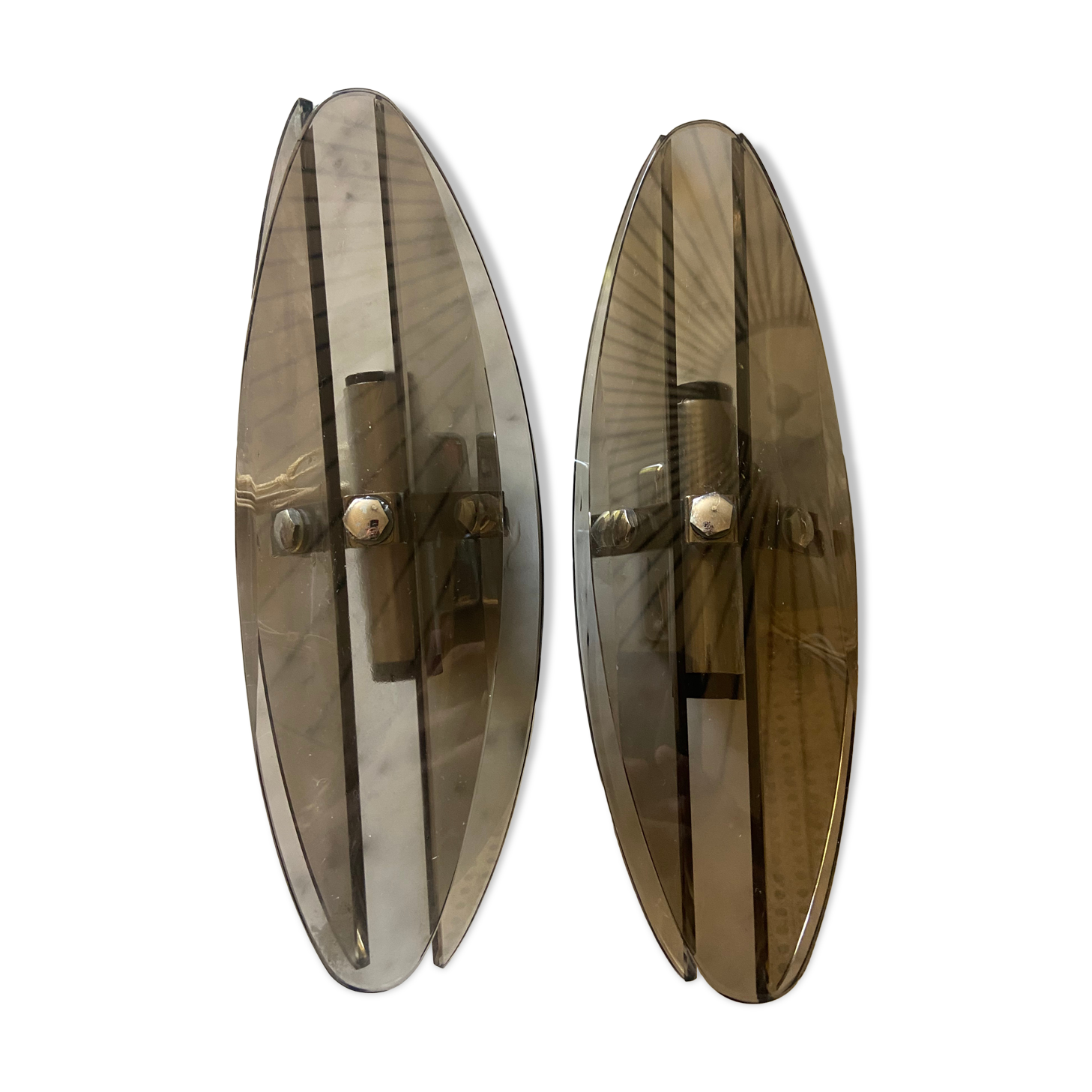 Pair of 70s smoked glass wall lamps