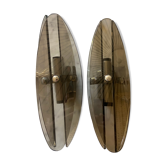 Pair of 70s smoked glass wall lamps