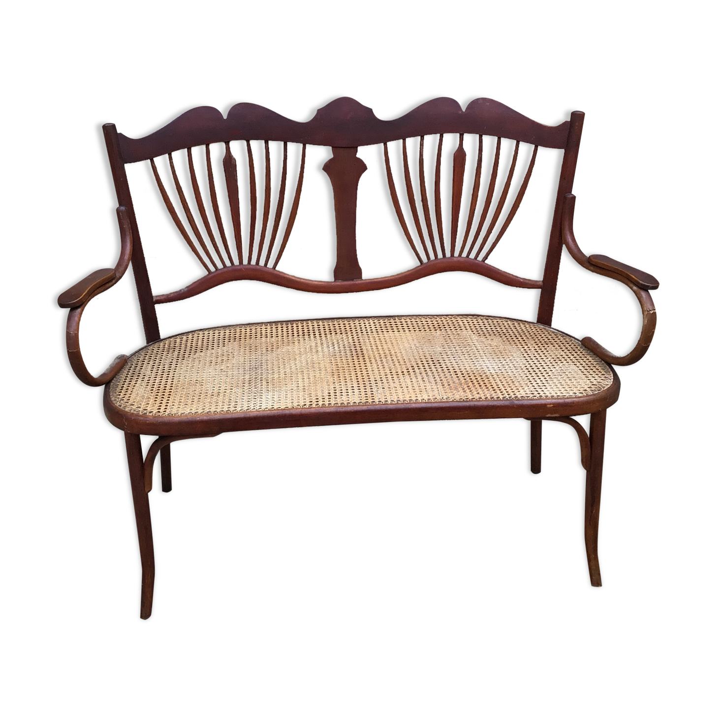 Sofa bench in curved wood and rattan fischel