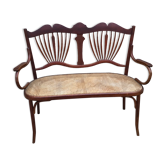Sofa bench in curved wood and rattan fischel