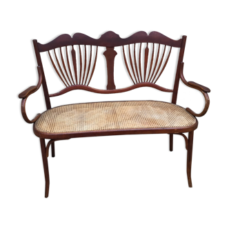 Sofa bench in curved wood and rattan fischel
