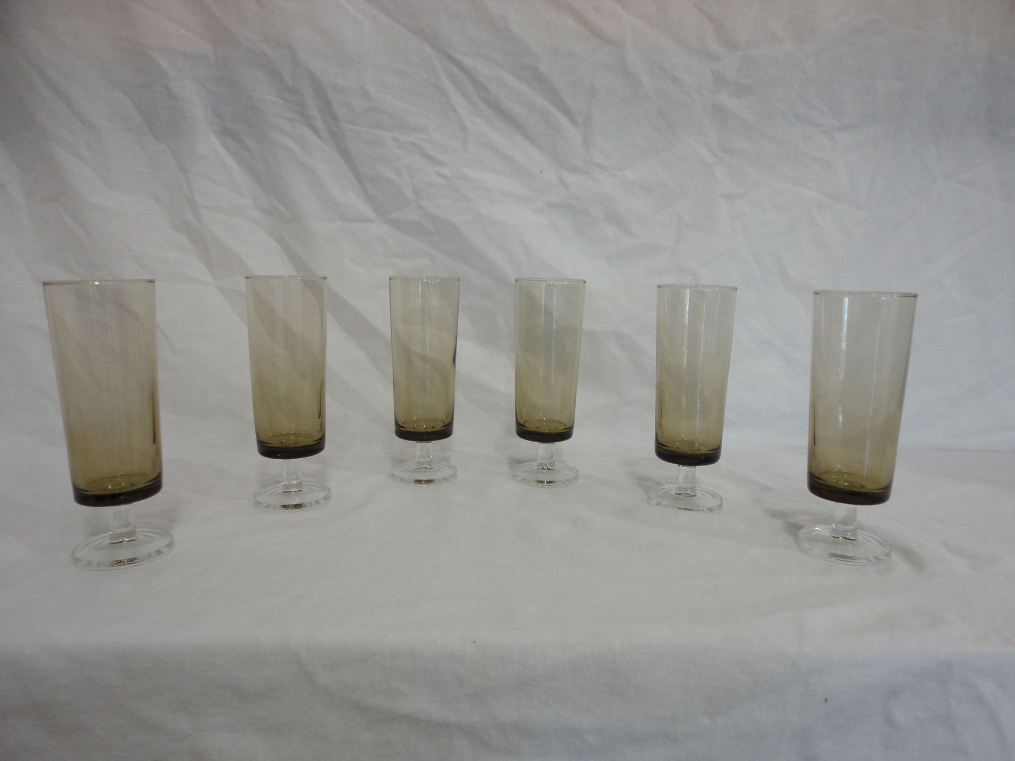 Lot of 6 vintage smoked glass champagne flutes