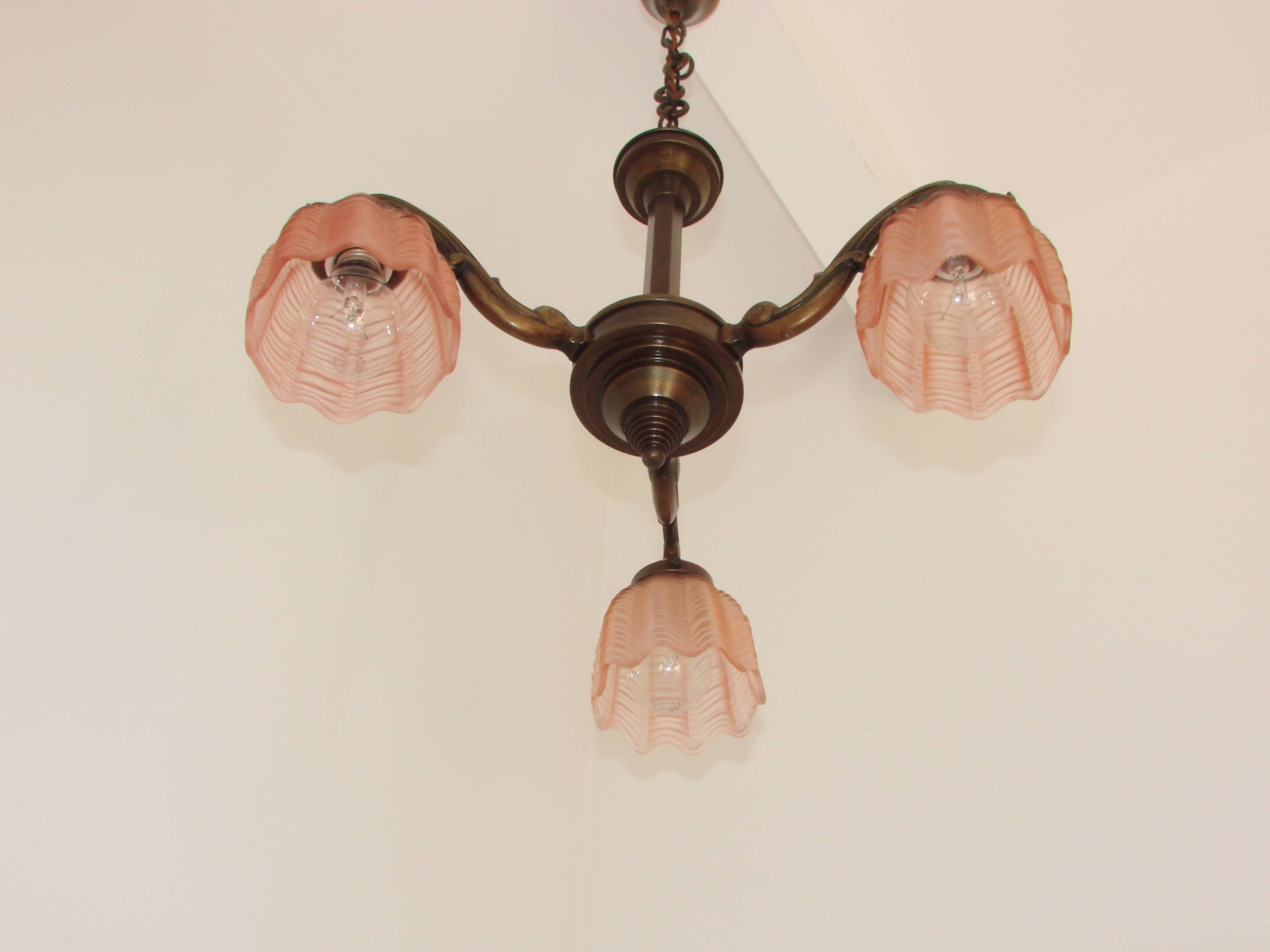Art Deco bronze chandelier, 1920s.