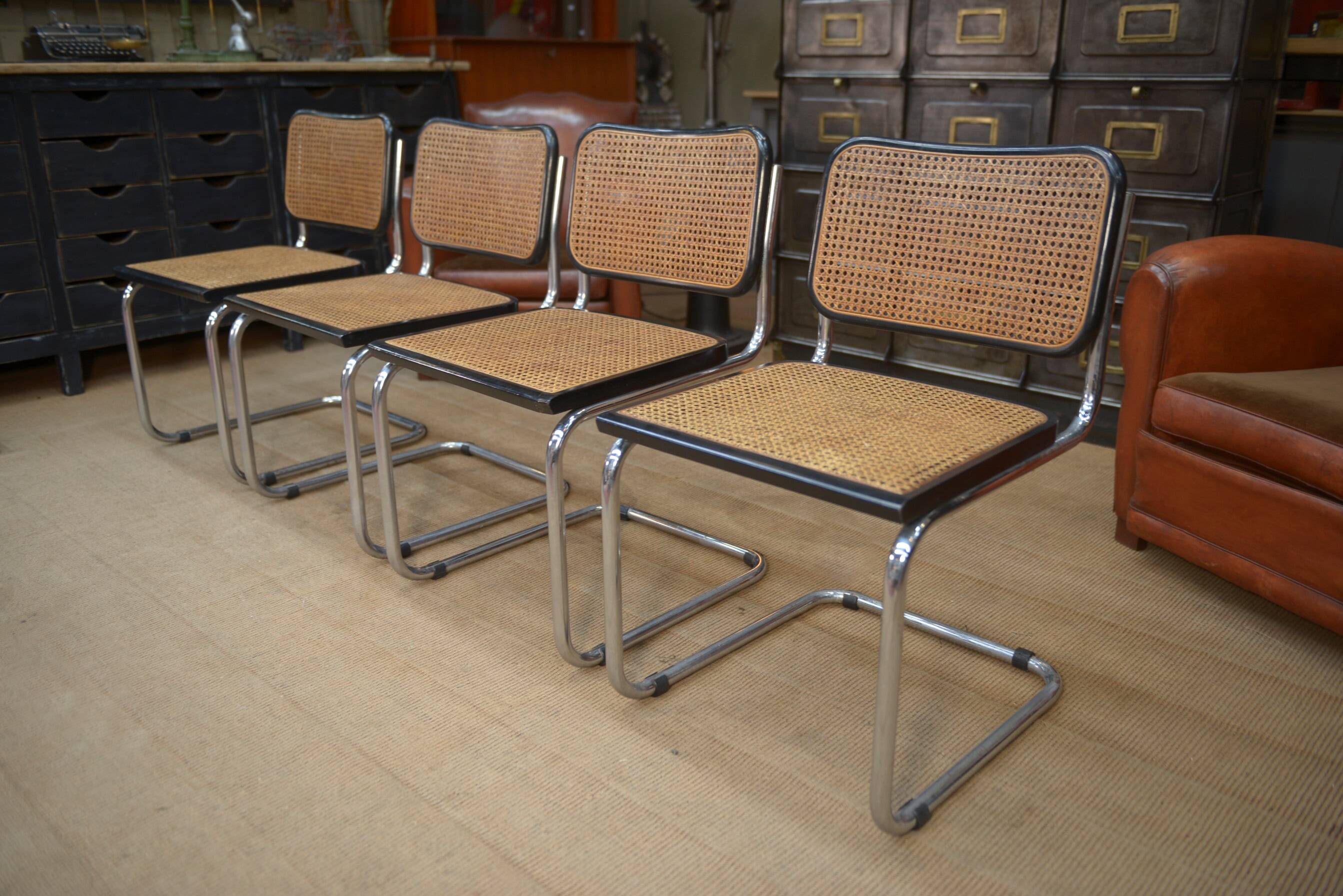 Set of 6 model b32 cesca marcel breuer chairs, italy 1970s