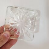 Flat square ashtray geometric patterns design crystal glass - vintage