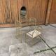 Vintage brass and glass dressing table with matching beige stool - set of 2 (1950s)