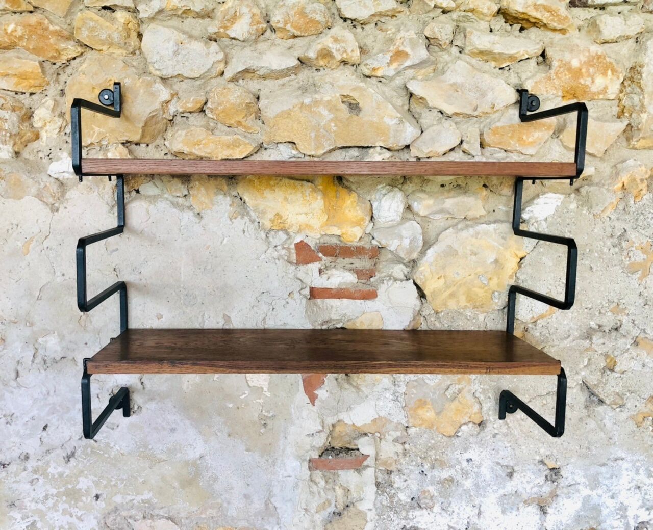 Vintage metal and wood wall shelf, Scandinavian circa 60