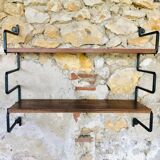 Vintage metal and wood wall shelf, Scandinavian circa 60