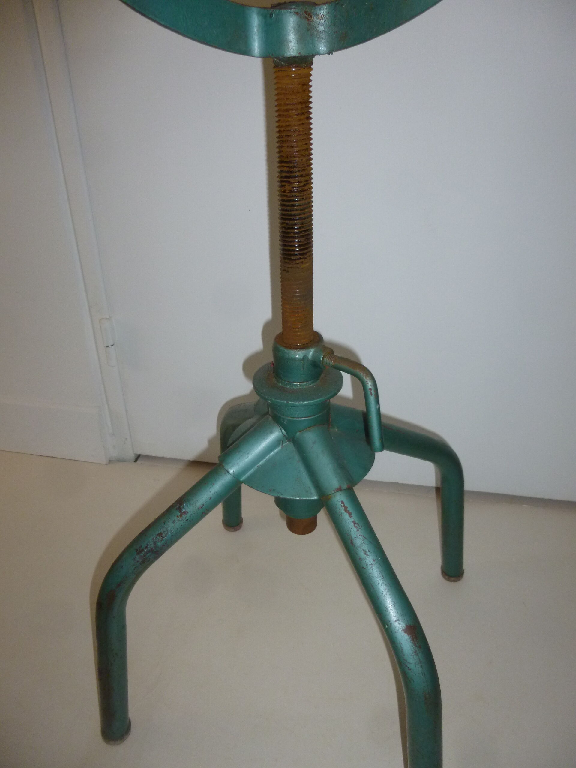 Wooden and metal industrial screw stool