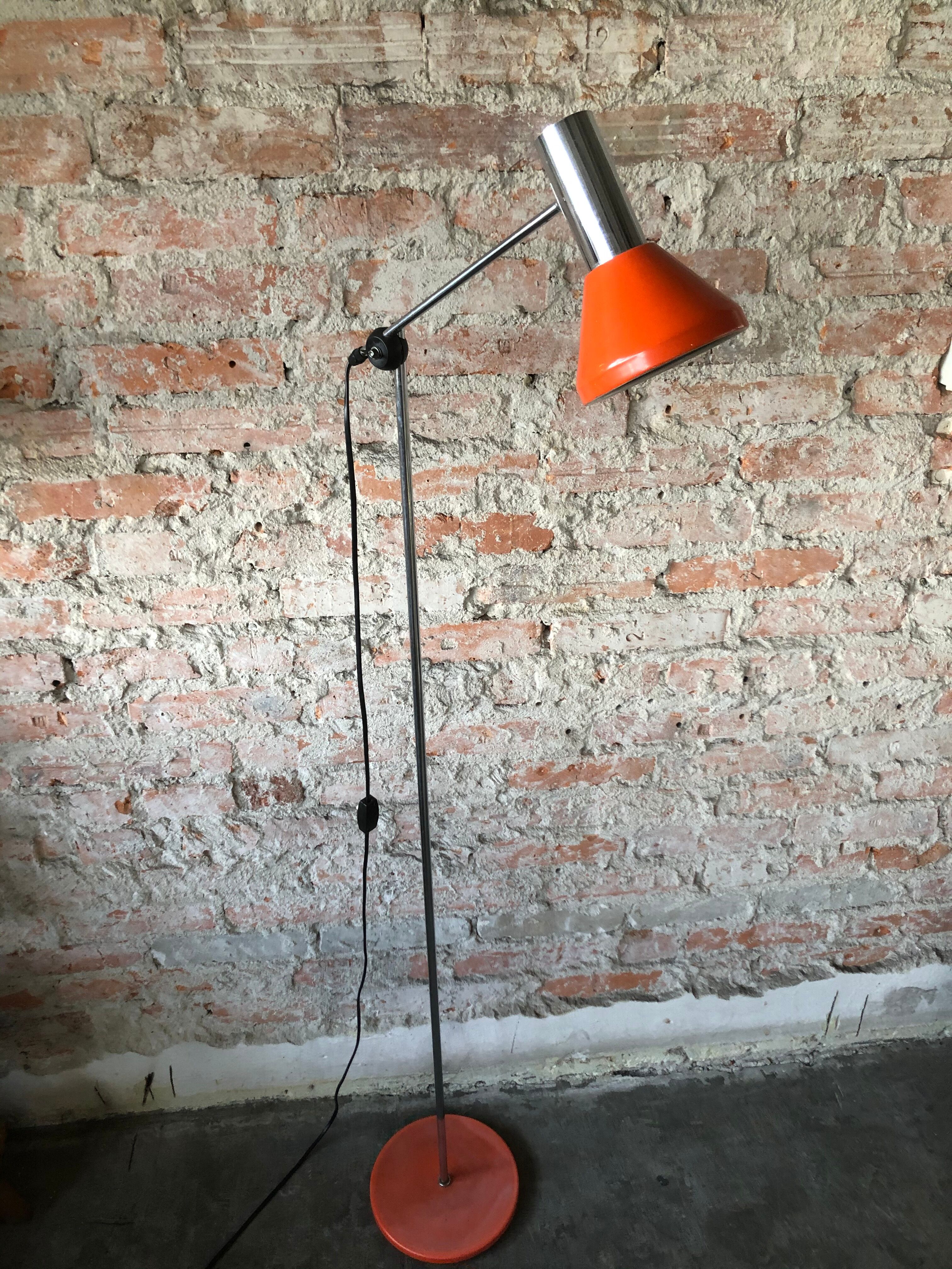 Orange adjustable floor lamp, 1960s