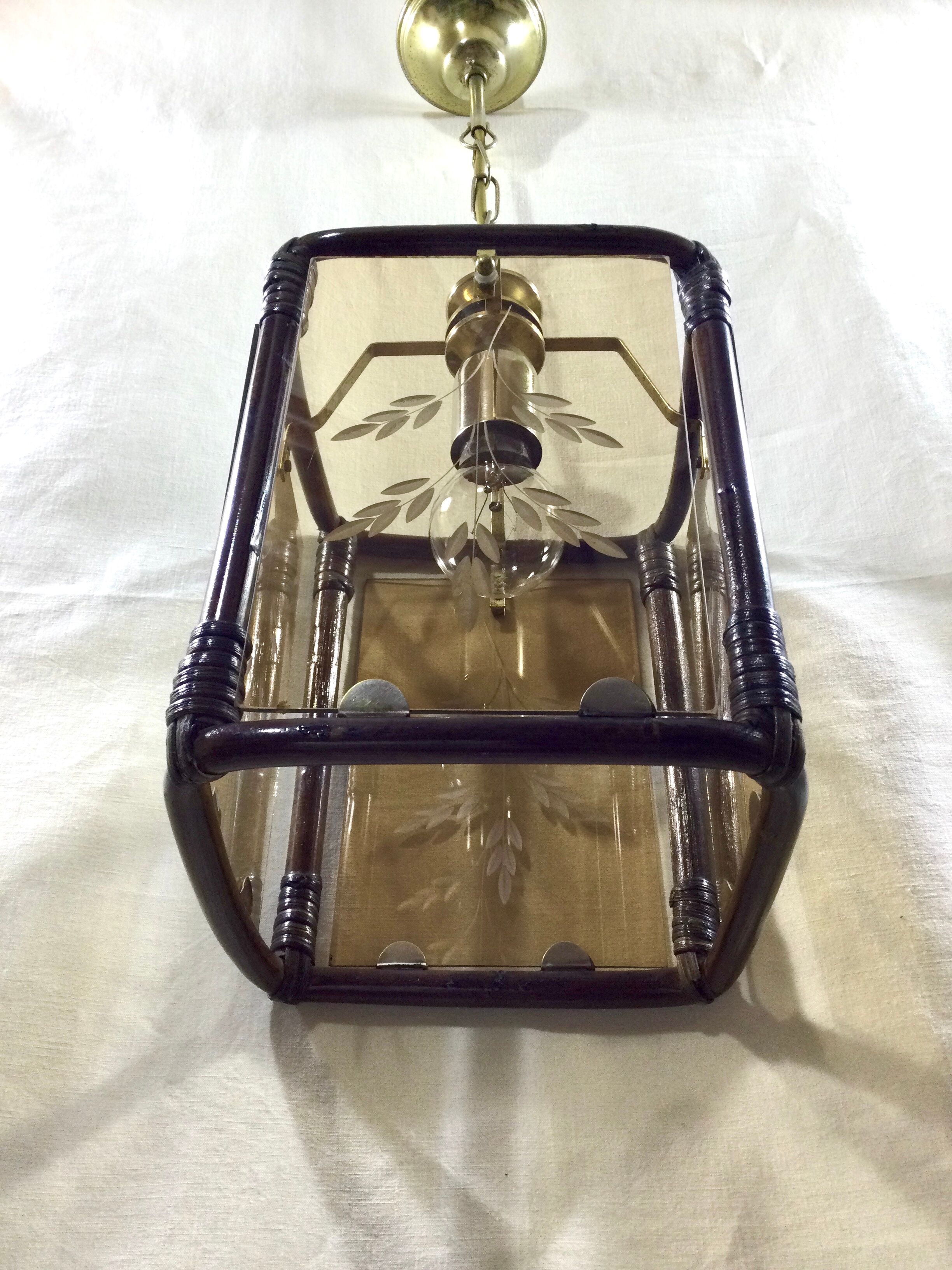 Lantern 1 light bamboo and smoked glasses