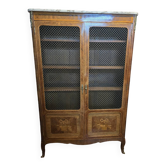 Marquetry bookcase with marble top
